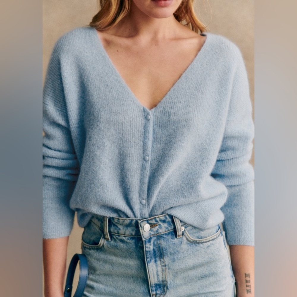 Sezane Barry Cardigan in Sky Blue - Picture 2 of 8